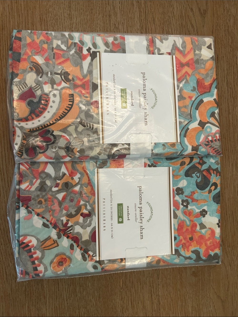 Pottery Barn Teal, Orange & Gray Paisley Sham Set